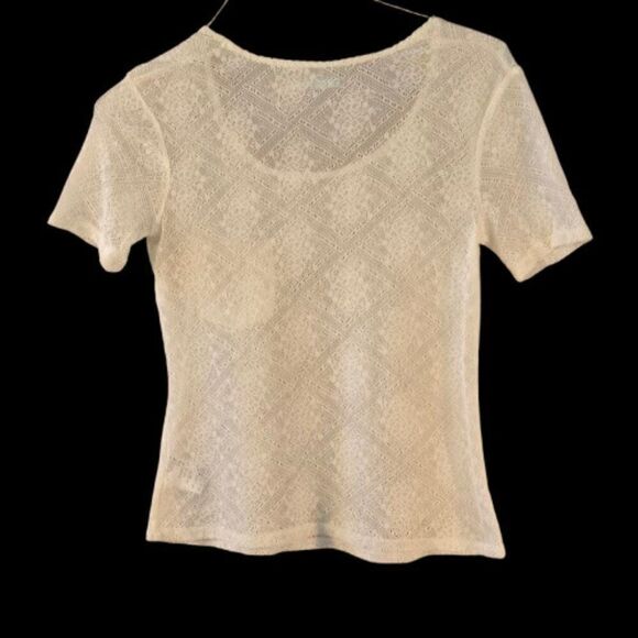 Kimchi Blue Urban Outfitters Off White Lace Short Sleeve Shirt Size Small - Picture 2 of 9